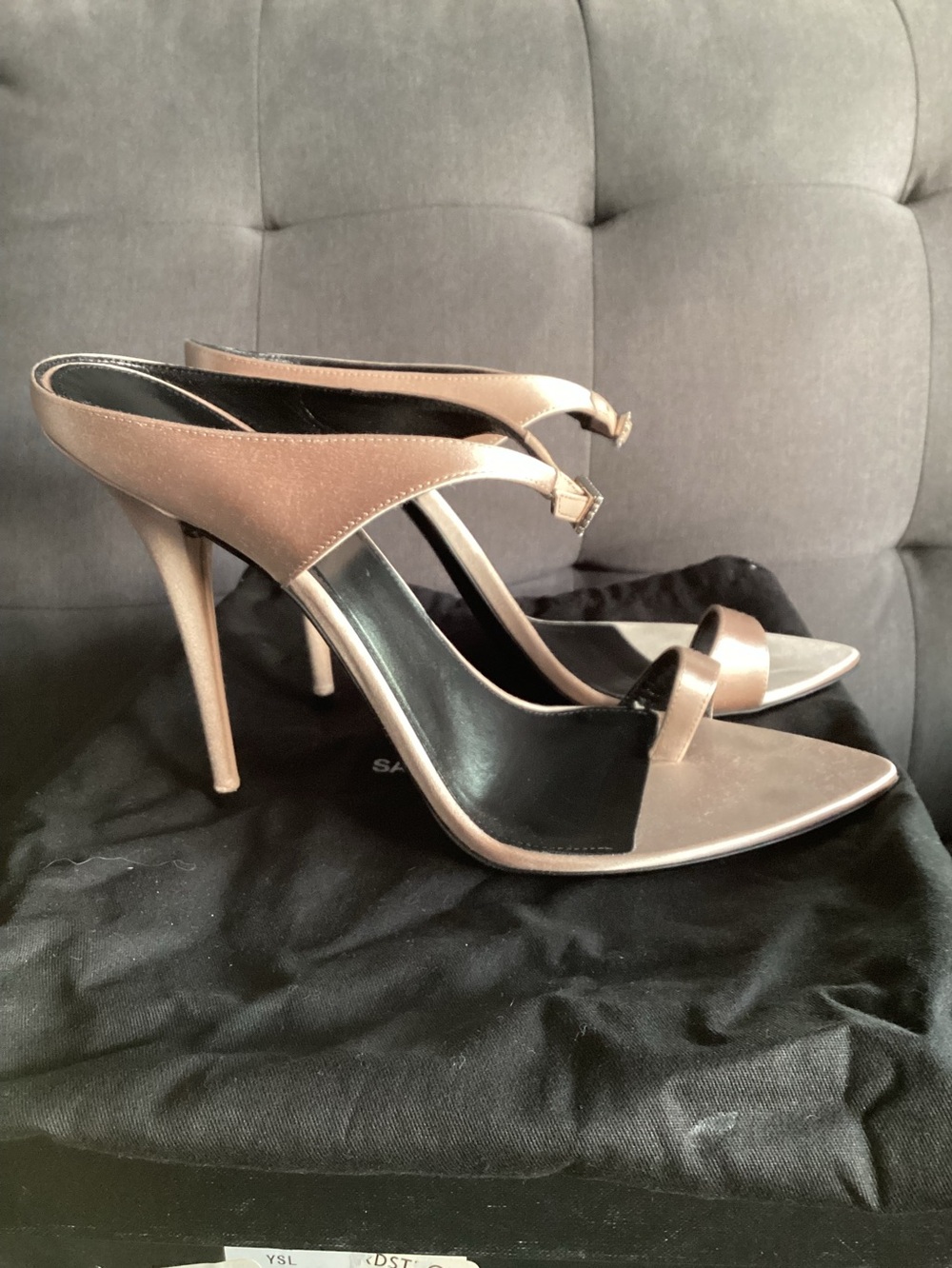 Saint Laurent 
Women’s Satine Taupe Open-Toe Ankle Strap Heels size 41